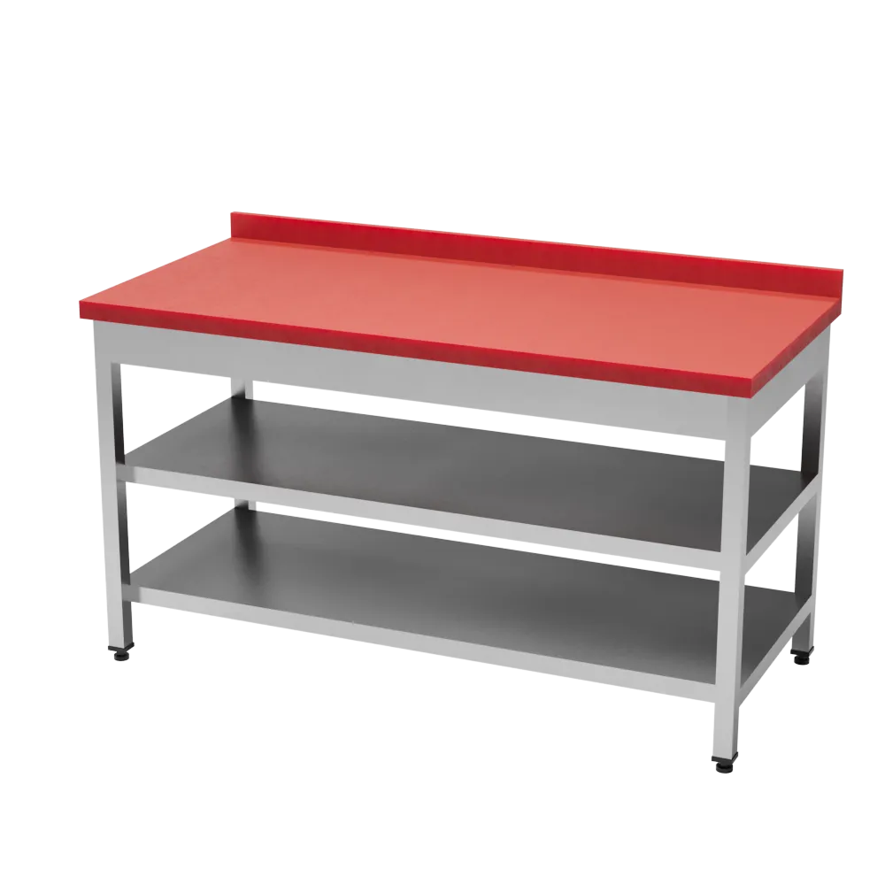 Polietilen Çalışma Tezgahı Taban-Ara Raflı (Polyethylen Work Table With Bottom Intermediate Shelve) 2000x700x850